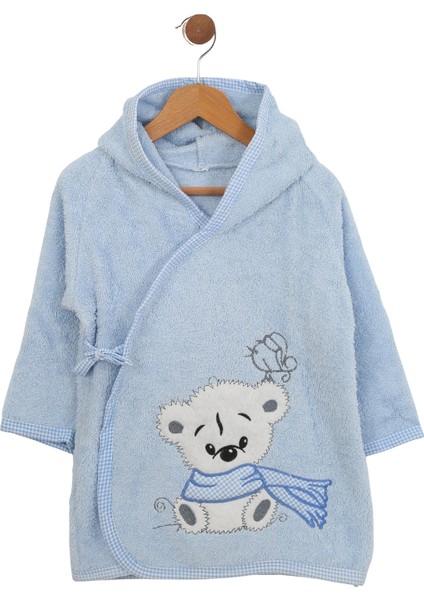 %100 Pamuk Kapüşonlu Bebek Çocuk Bornoz Havlu Mavi Mavi-3 Yaş fırsatları