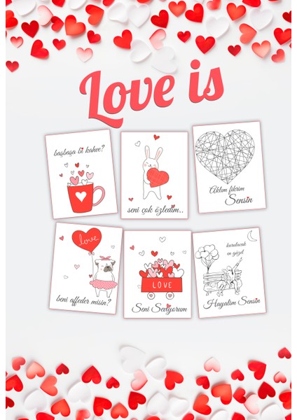 12'li Seni Seviyorum Motto Kartı Love Is Temalı Aşk Kartları