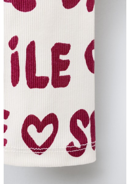 Kız Çocuk Pamuklu Ekru Bordo Yazı Baskılı Sweatshirt ve Tayt Takım - Love Smile Dance indirimleri