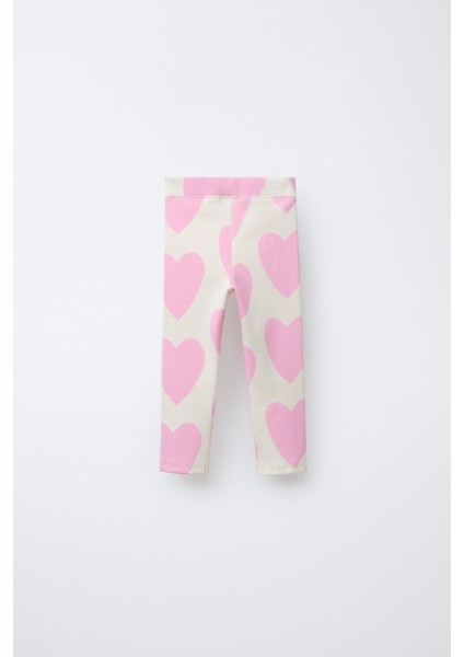 Kız Çocuk Pamuklu Ekru Pembe Kalp Desenli Sweatshirt ve Tayt Takım - Love modelleri