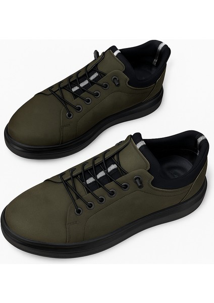 GR0222 Hakiki Süet Deri Koyu Yeşil Lastik Bağcık İthal Taban Sneaker Erkek Ayakkabı