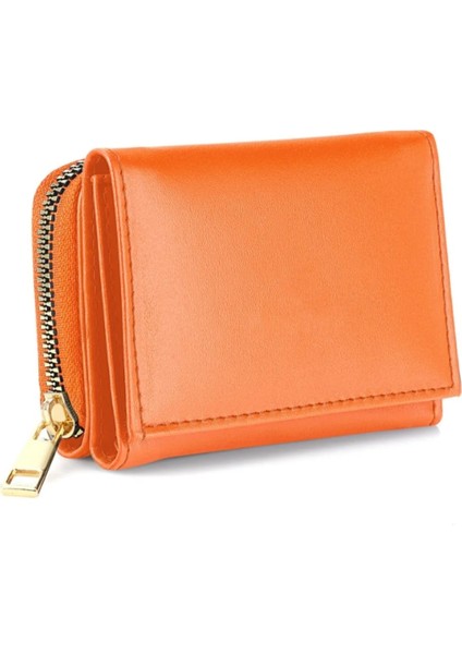 Çıt Çıtlı Bozuk Para Bölmeli Turuncu Cüzdan