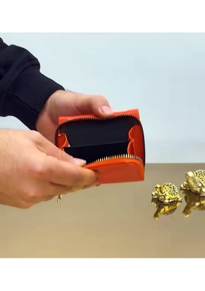 Çıt Çıtlı Bozuk Para Bölmeli Turuncu Cüzdan