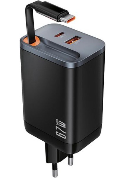67W Gan Hızlı Şarj Adaptörü Dahili Type-C Kablo + Usb-A + Type-C Çıkışı