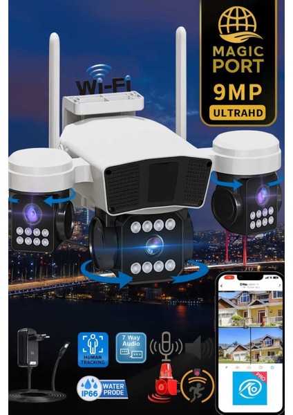 G63 Pro, 9mp, Wifi, 3 Lens, Akıllı Kamera, Yapay Zeka, Insan Algılama, Uzak Izleme,