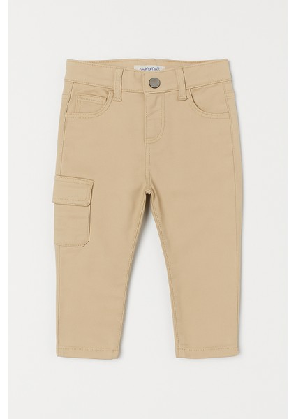 Erkek Çocuk Pamuklu Bej Kargo Cep Pantolon