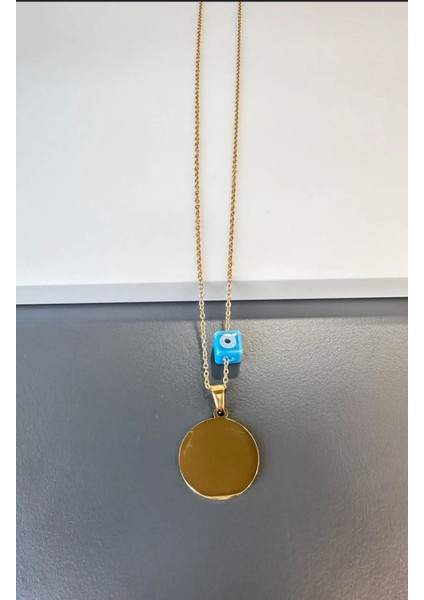 Gold Renkli Nazar Boncuklu Çelik Kolye
