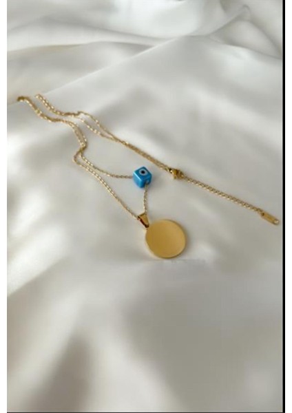 Gold Renkli Nazar Boncuklu Çelik Kolye fiyatları