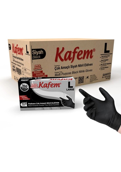 Çok Amaçlı Siyah Nitril Eldiven (L) 100 Lü x 20 Paket (Koli)