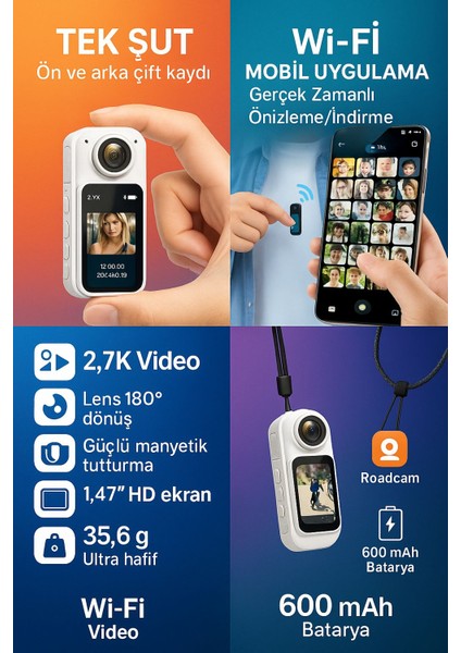 Thumb Pov Aksiyon Kamerası 1080P Manyetik Kolyeli modelleri