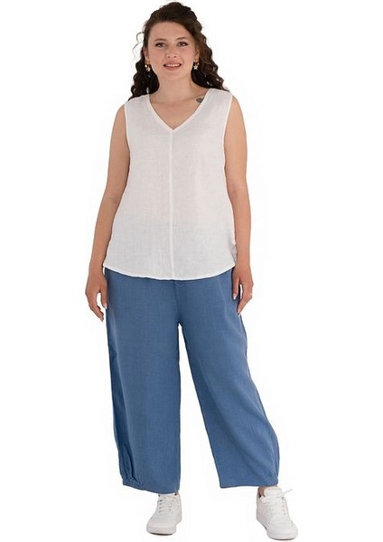 %100 Natural Keten Lastik Paçalı Yoga Pantolon