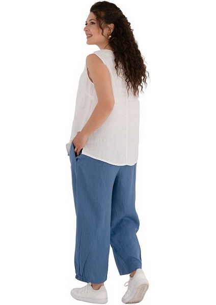 %100 Natural Keten Lastik Paçalı Yoga Pantolon modelleri