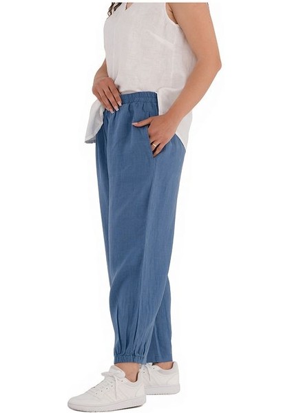 %100 Natural Keten Lastik Paçalı Yoga Pantolon fırsatları