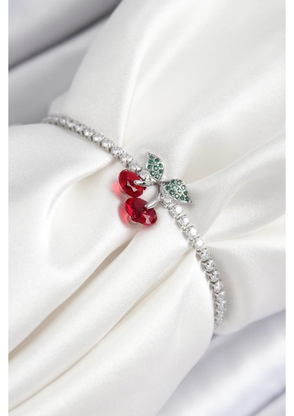 Bfs Pirinç Zirkon Taşlı Kiraz Model Gümüş Renk Asansörlü Kadın Bileklik