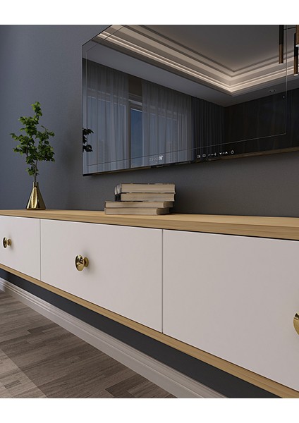 TDA1801DB- Zuzu Duvara Montaj Tv Stand 180CM Safirmeşe- Beyaz modelleri
