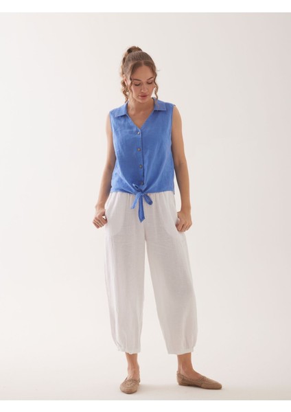 %100 Natural Keten Lastik Paçalı Yoga Pantolon