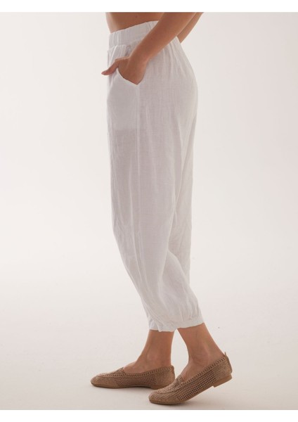 %100 Natural Keten Lastik Paçalı Yoga Pantolon fırsatları