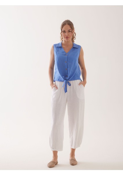 %100 Natural Keten Lastik Paçalı Yoga Pantolon