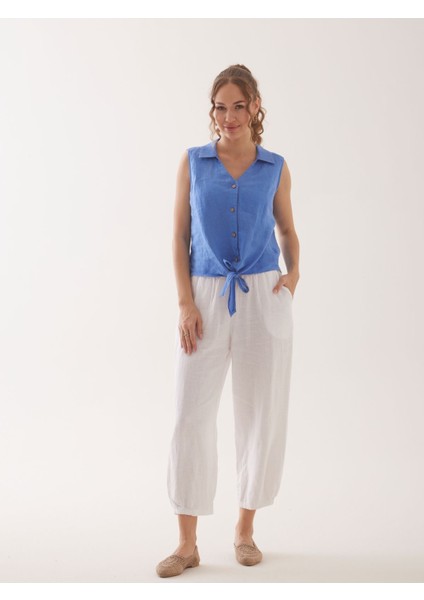 %100 Natural Keten Lastik Paçalı Yoga Pantolon