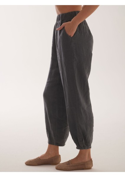 %100 Natural Keten Lastik Paçalı Yoga Pantolon modelleri