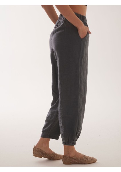 %100 Natural Keten Lastik Paçalı Yoga Pantolon fırsatları