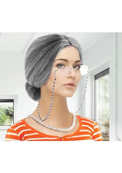 Gri Renk Yaşlı Peruğu Takma Saç Büyükanne Peruğu Yetişkin Çocuk Uyumlu modelleri