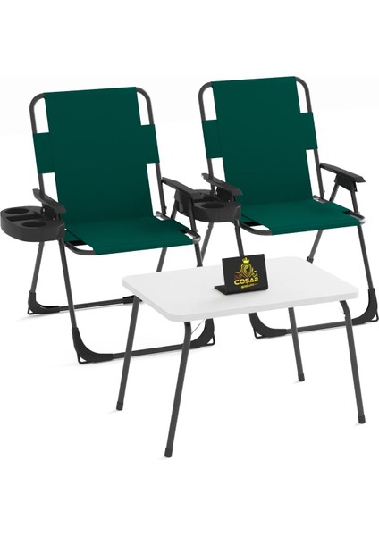 2 Adet Katlanır Kamp Sandalye ve Masa Seti-Taşınabilir Piknik Bahçe Sandalyesi-Masası