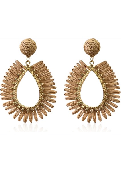 Kahverengi ve Beyaz Metal Detaylı Hasır Saçaklı Çelik Küpe fiyatları