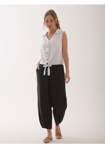 %100 Natural Keten Lastik Paçalı Yoga Pantolon modelleri