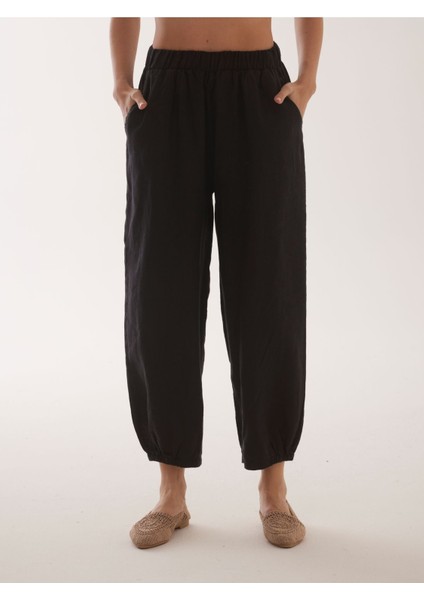 %100 Natural Keten Lastik Paçalı Yoga Pantolon fırsatları