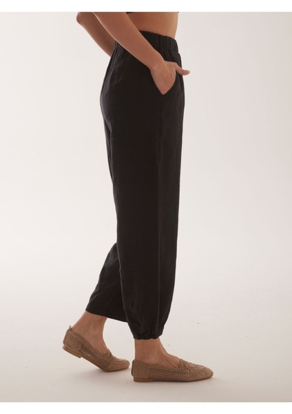 %100 Natural Keten Lastik Paçalı Yoga Pantolon