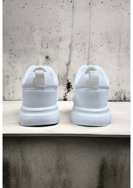 Rahat Tabanlı Hafif Esnek Ortopedik Bağcıklı Unisex Günlük Sneaker Spor Ayakkabı - Beyaz