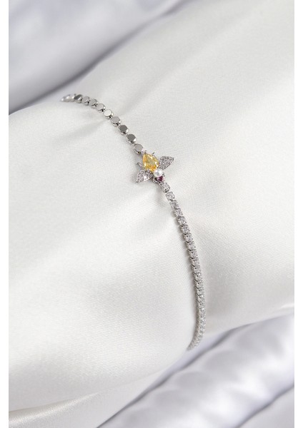 Bfs Pirinç Zirkon Taşlı Arı Model Ezme Zincir Gümüş Renk Kadın Bileklik