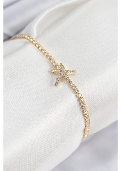 Bfs Pirinç Zirkon Taşlı Deniz Yıldızı Model Gold Renk Kadın Bileklik