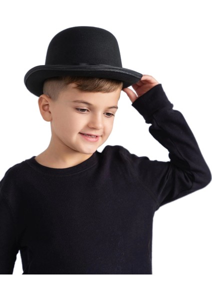 Bfs Charlie Chaplin Stil Çocuk Şapkası – Siyah Melon Parti Şapkası