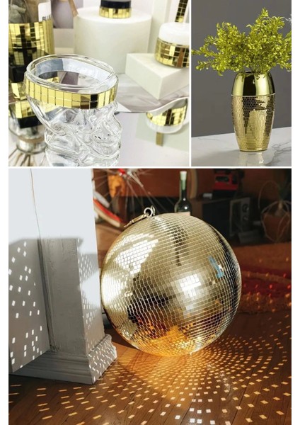 Bfs 1 Metre Uzunluğunda Gold Renk Aynalı Mozaik Taşlı Dekor Bandı 4 cm x 1 mt