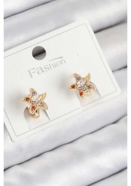 Bfs Pirinç Zirkon Taşlı Yıldız Model Gold Renk Çocuk Küpe
