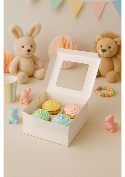 Asetat Pencereli 4lü Cupcake Kutu 18 Adet