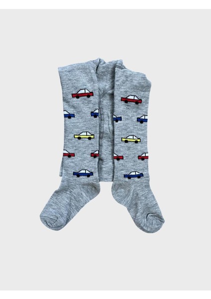Erkek Çocuk Pamuklu Yıkanmış Gri Araba Desenli Külotlu Çorap indirimleri