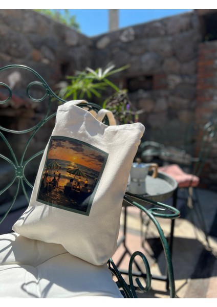 Dikey I %100 Ham Gabardin Kumaş Çanta I Sunset I 35X45CM Cüzdanlı Bez Çanta fiyatları