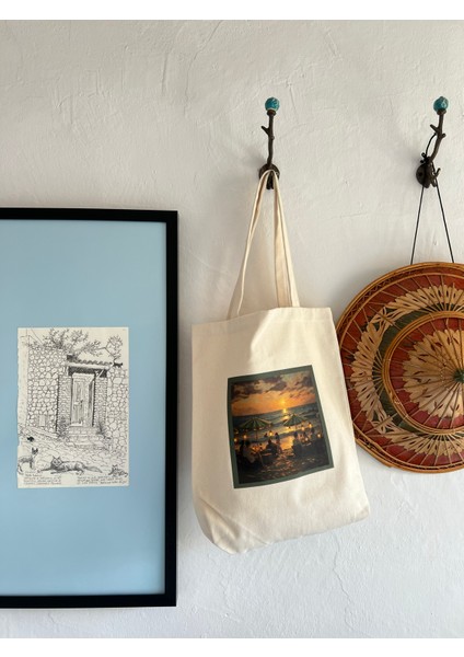 Dikey I %100 Ham Gabardin Kumaş Çanta I Sunset I 35X45CM Cüzdanlı Bez Çanta modelleri