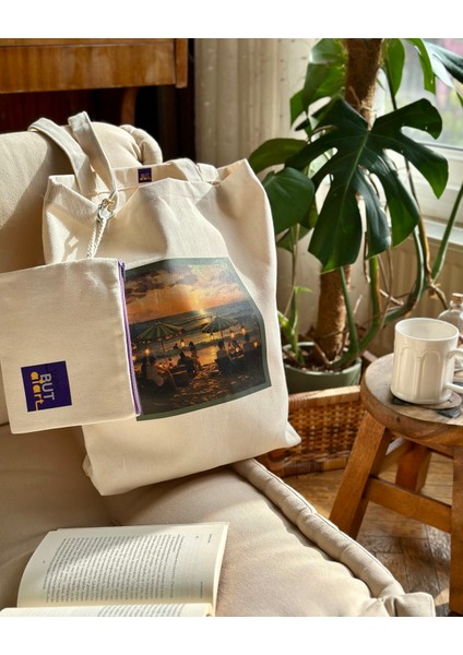 Dikey I %100 Ham Gabardin Kumaş Çanta I Sunset I 35X45CM Cüzdanlı Bez Çanta fırsatları