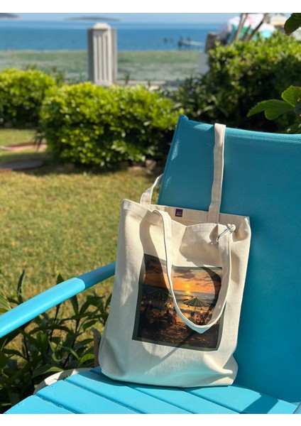 Dikey I %100 Ham Gabardin Kumaş Çanta I Sunset I 35X45CM Cüzdanlı Bez Çanta indirimleri