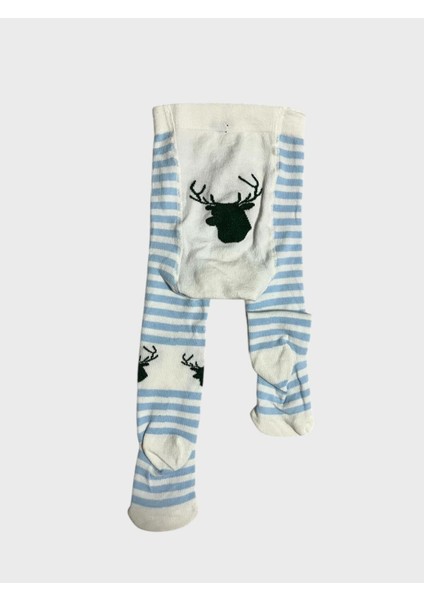 Erkek Çocuk Pamuklu Mavi Beyaz Geyik Desenli Çizgili Yıkanmış Parfümlü Popo Desenli Külotlu Çorap fiyatları