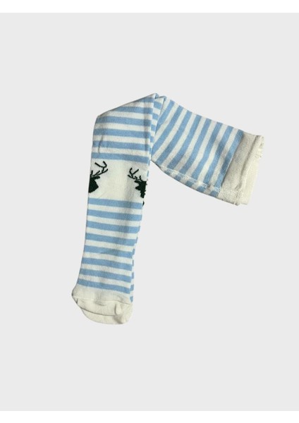 Erkek Çocuk Pamuklu Mavi Beyaz Geyik Desenli Çizgili Yıkanmış Parfümlü Popo Desenli Külotlu Çorap modelleri