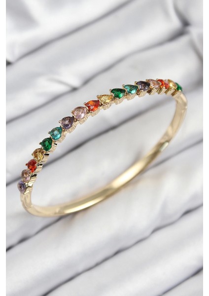 Bfs Pirinç Renkli Zirkon Taşlı Kalp Model Gold Renk Kadın Kelepçe