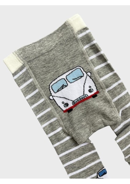 Erkek Çocuk Pamuklu Gri Yıkanmış Kumaş Poposu Araba Desenli Çizgili Külotlu Çorap fiyatları