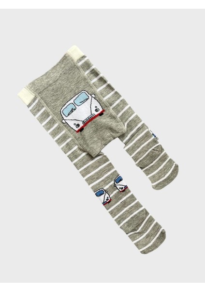 Erkek Çocuk Pamuklu Gri Yıkanmış Kumaş Poposu Araba Desenli Çizgili Külotlu Çorap modelleri