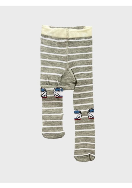 Erkek Çocuk Pamuklu Gri Yıkanmış Kumaş Poposu Araba Desenli Çizgili Külotlu Çorap fırsatları
