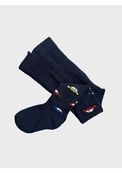Erkek Çocuk Pamuklu Yıkanmış Lacivert Araba Desenli Külotlu Çorap